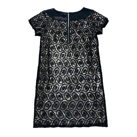 3.1 Phillip Lim sz 4 dress Black Gold Crochet Overlay Sequin Shift Mini retro - Picture 3 of 7